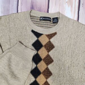Bachrach Mens XL Sweater‎ Wool Blend Argyle Tan Brown Black Warm Soft